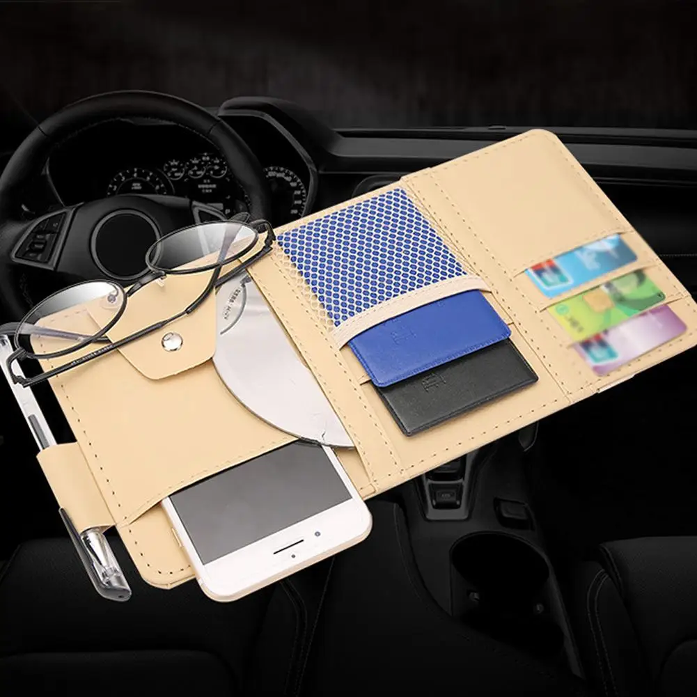 Car Organizer Light Barrier Car Sun Visor Organizer Clip Sunshade Storage Bag Zipper Sunglasses Pen Card Small Files Bracket ﻿