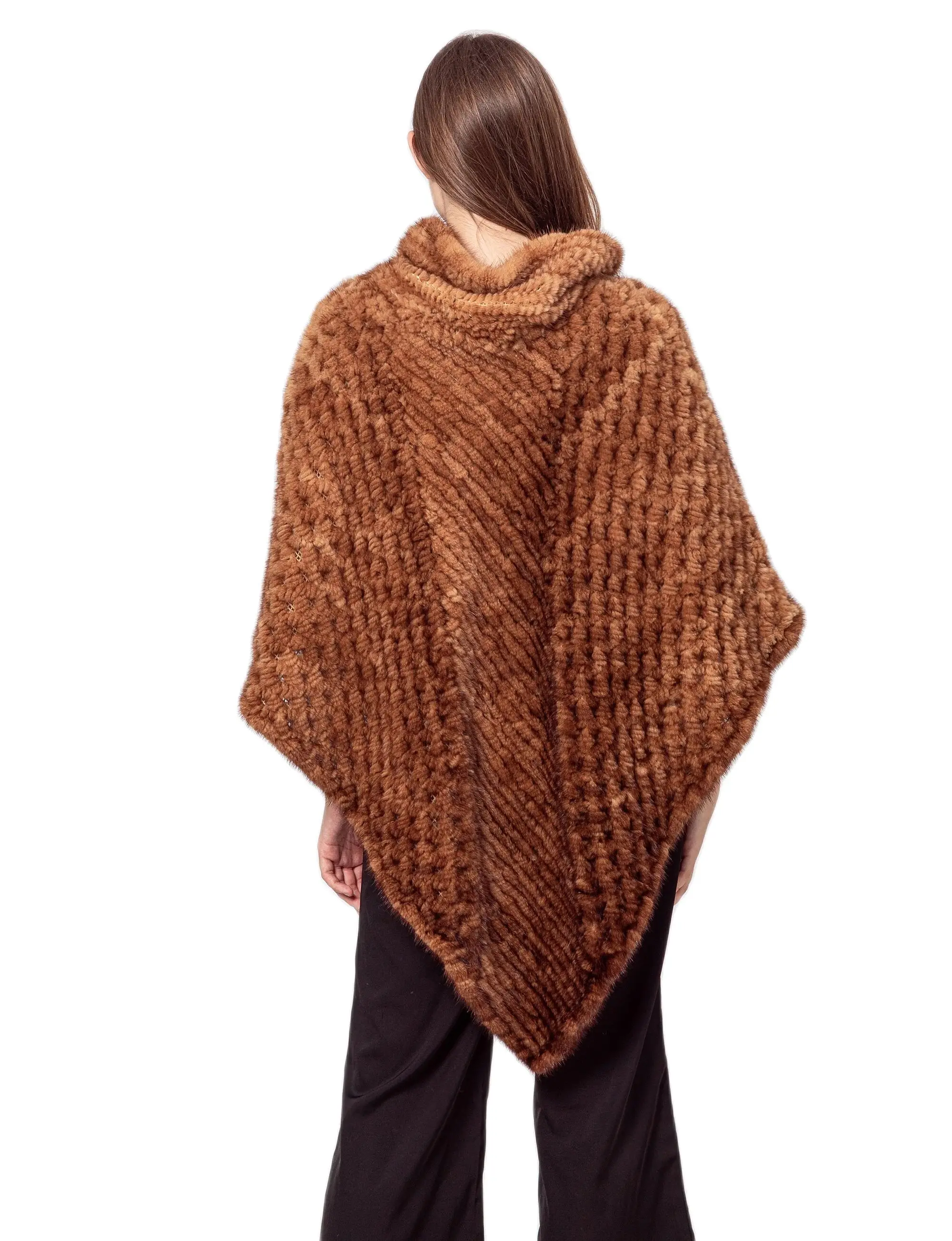 Knitted Mink Fur Pullover for Women, Scarves, Poncho, Brown, Black, B210719, 2023