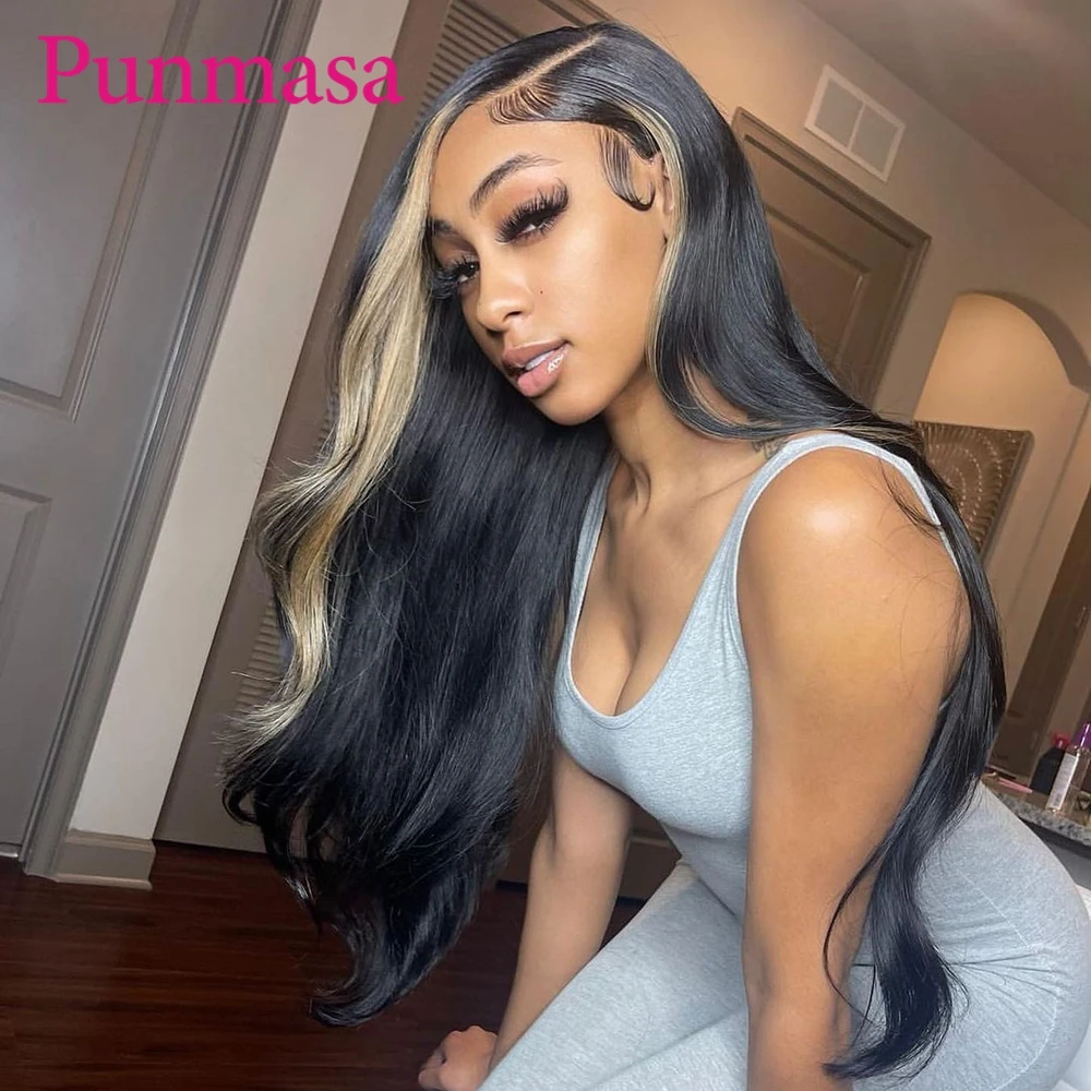 Punmasa Gold Splice Body Wave Human Hair Wig 13x6 Transparent Lace Front Wigs for Black Women PrePlucked 200% 13X4 Frontal Wig