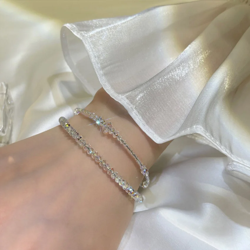 FANYIN 2PCS/Set Shiny Colorful Crystal Bracelet Elastic Stretchy Bangle Sweet Jewelry images - 6