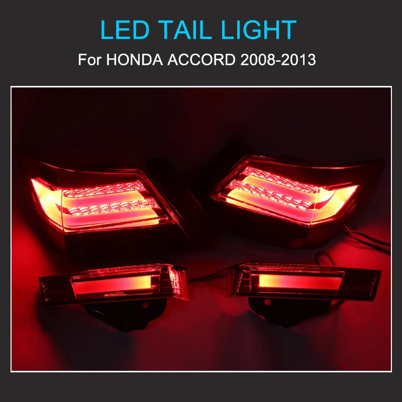 LED Tail Light Assembly for Honda Accord 2008-2013 Taillights Plug and Play with LED Running Dynamic Turning Rear Tail lights