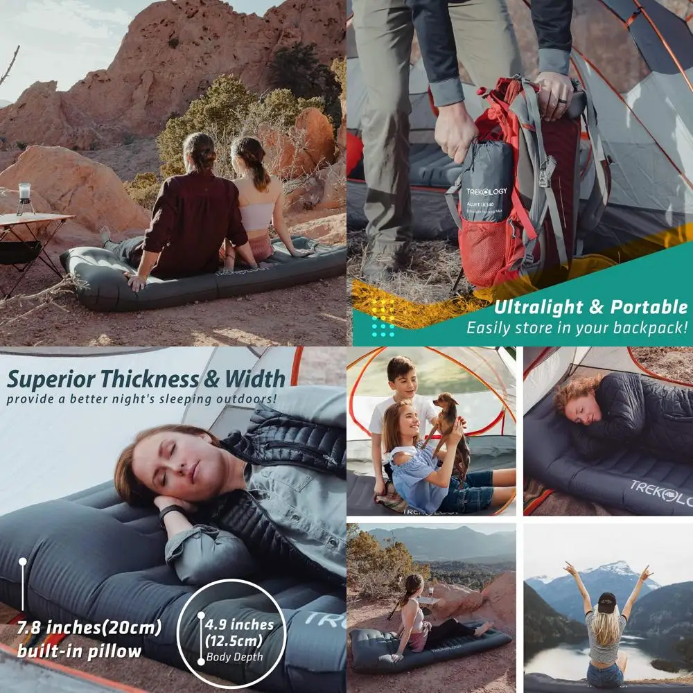 Colchoneta inflable ultraligera para acampar 4,9 con bomba incorporada, almohada de soporte para el cuello, almohadilla para dormir Premium de 73,2x29,9 para mochilero y T