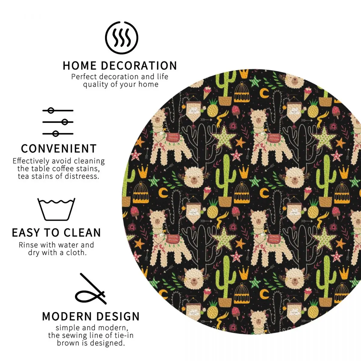 Cute Cactus Alpaca Pattern Coasters Kitchen Placemats Waterproof Insulation Cup Coffee Mats Decor Home Tableware Pads Set of 4