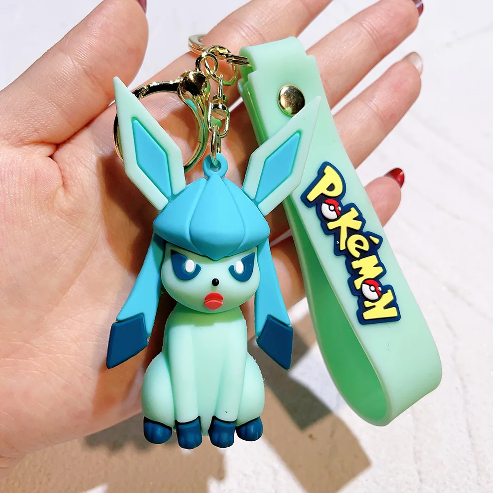 Cute Pokemon Keychain Toys Pikachu Sylveon Leafeon Espeon Umbreon Kawaii Cartoon PVC Bag Pendant Ornament Doll Kids Charm Gift