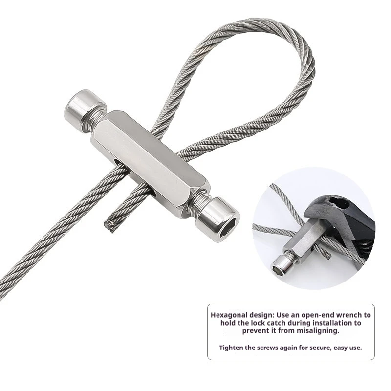 Stainless Steel Lock Buckle Hanging Code Buckle Steel Wire Rope Lock Double Hole Lock Clamp Adjustable Tightening