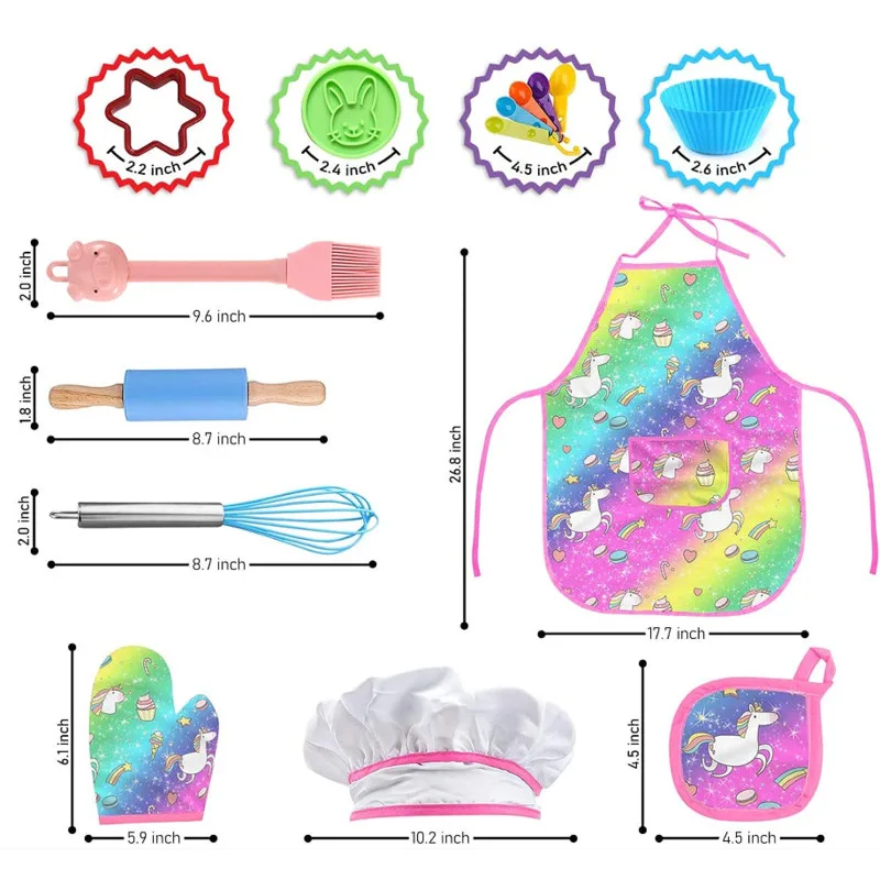 35 stücke Einhorn Küche Spielzeug Kochen Backwerk zeuge Kuchen Schürze Koch Kleidung Simulation Utensilien liefert Set Spielhaus Mädchen Geschenk