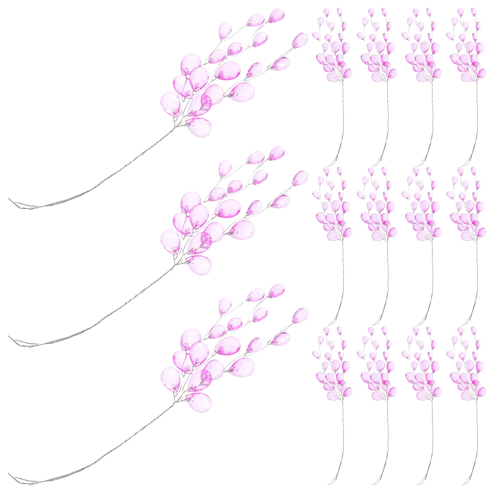

50pcs Artificial Flowers Stems Garland Acrylic Beads Decor Faux Plant Adornments Water Drop Design DIY Floral Picks Wedding
