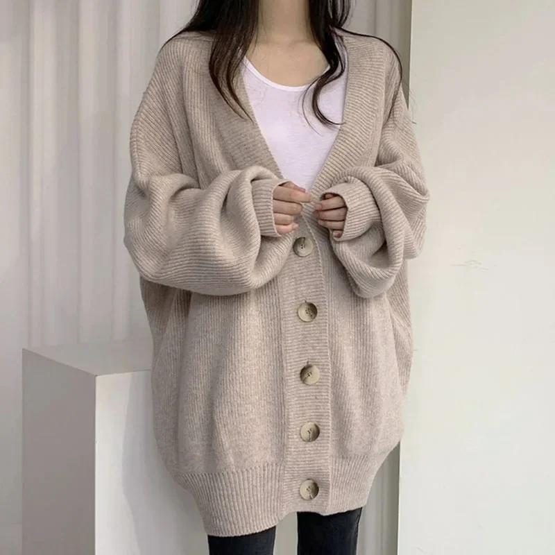 

Fashion V-Neck Single-Breasted Sweaters Autumn Winter Women Cardigan Sweater Casual All-Match Loose Long Sleeve Knitted Jackets
