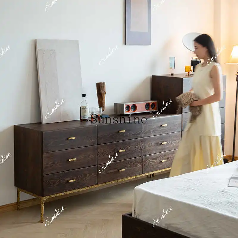 

Nordic retro solid wood simple nine-chest cabinet size apartment entrance cabinet FT