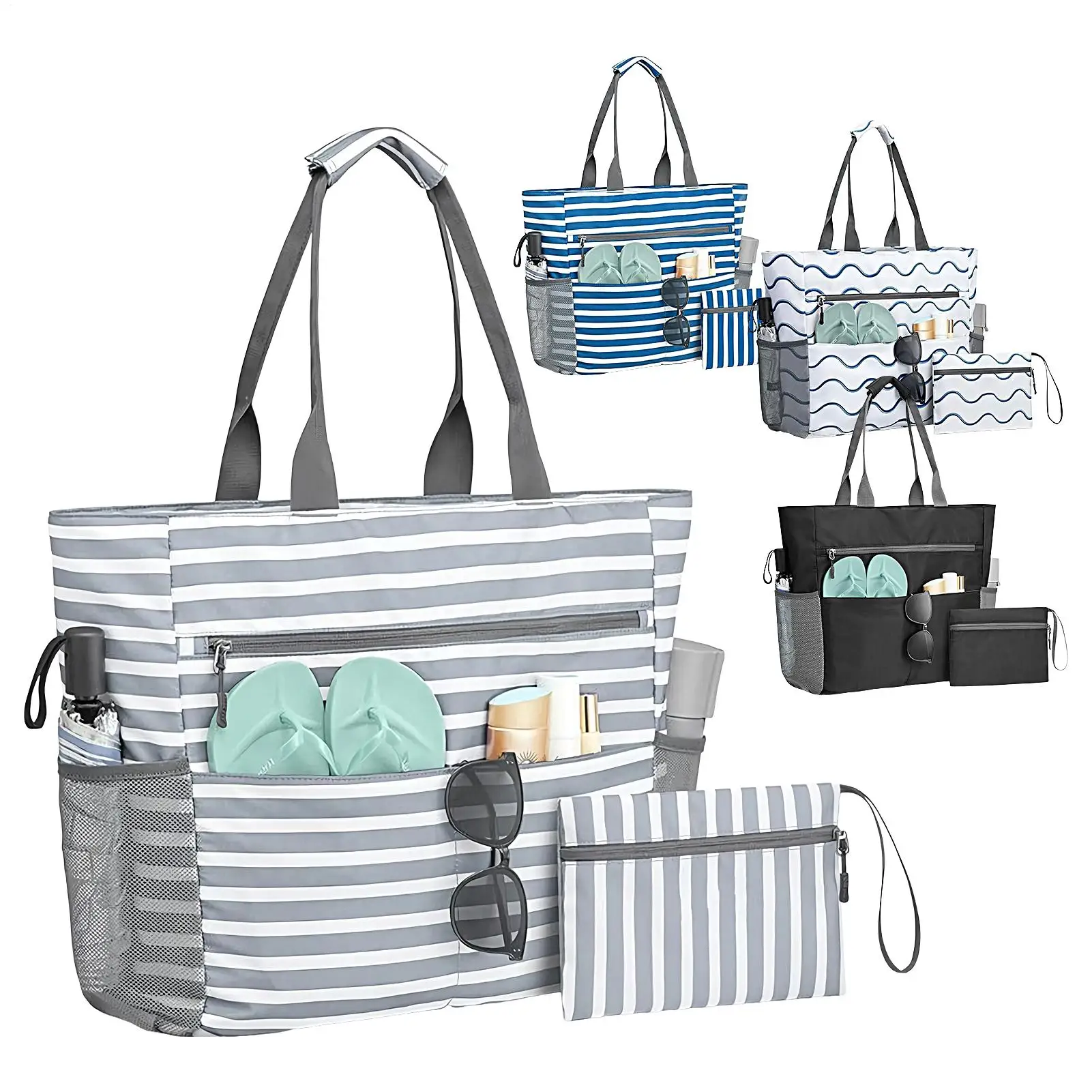 

Пляжные сумки для женщин, водонепроницаемая пляжная сумка с портмоне, складная уличная сумка-тоут с застежкой-молнией для ежедневной работы