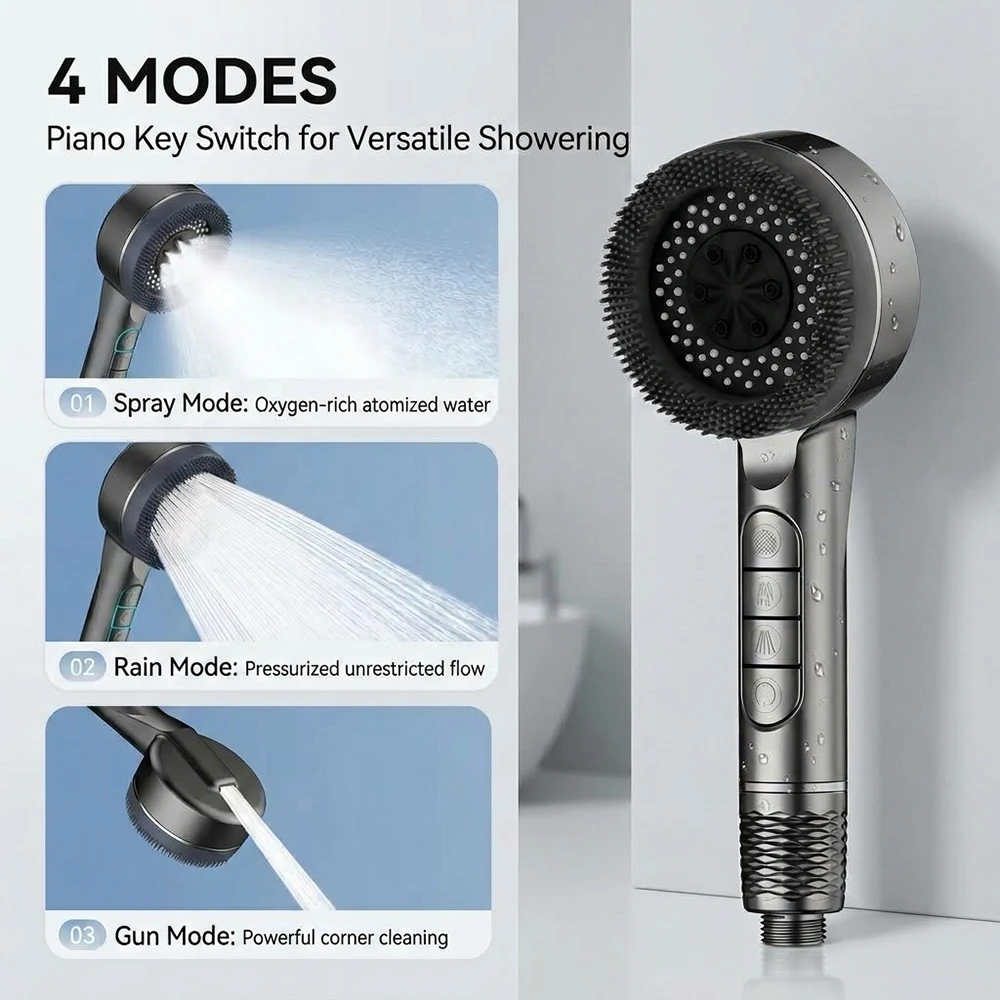 Handheld Shower Head High Pressure 4 Modes Water Saving Filtered Showerhead Hard Water Purifier Booster Bathroom Sprayer