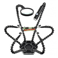 6 Flexible Arms Helping Hand Soldering Third Hands Vise with LED Flashlight Magnifying Glass Aluminum Base for Soldering