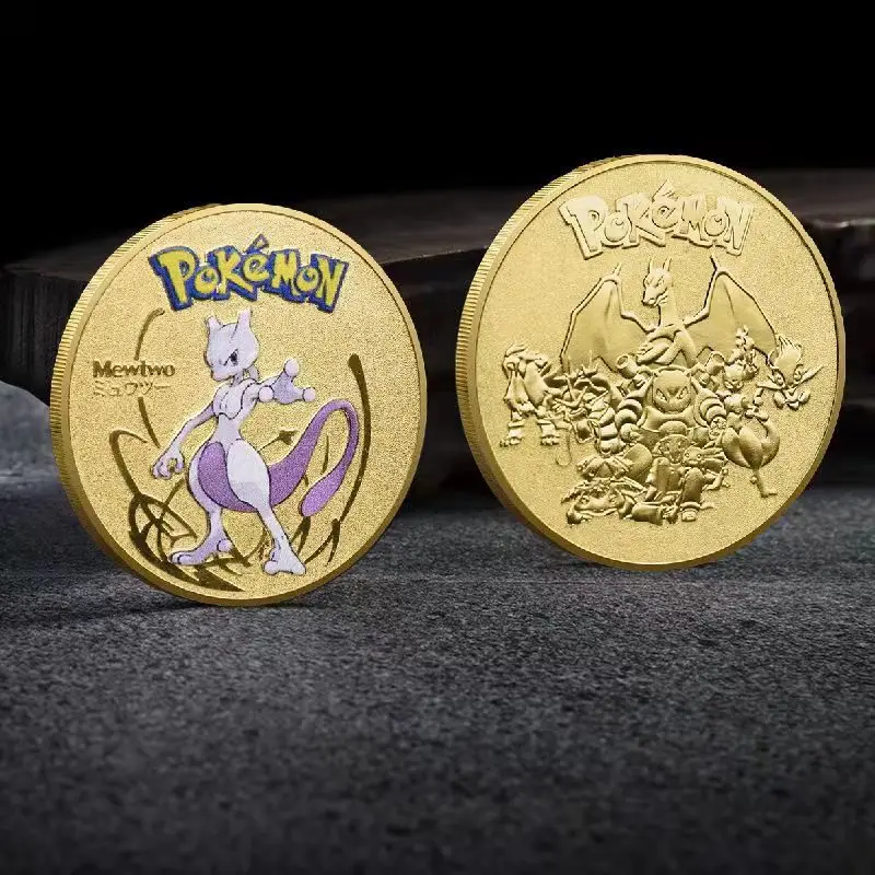 Moedas De Pokemon De Ouro Moedas De Metal Mewtwo Moeda Comemorativa Anime Charizard Pikachu Cartões De Pokemon De Ouro Rodada De Moeda De Metal