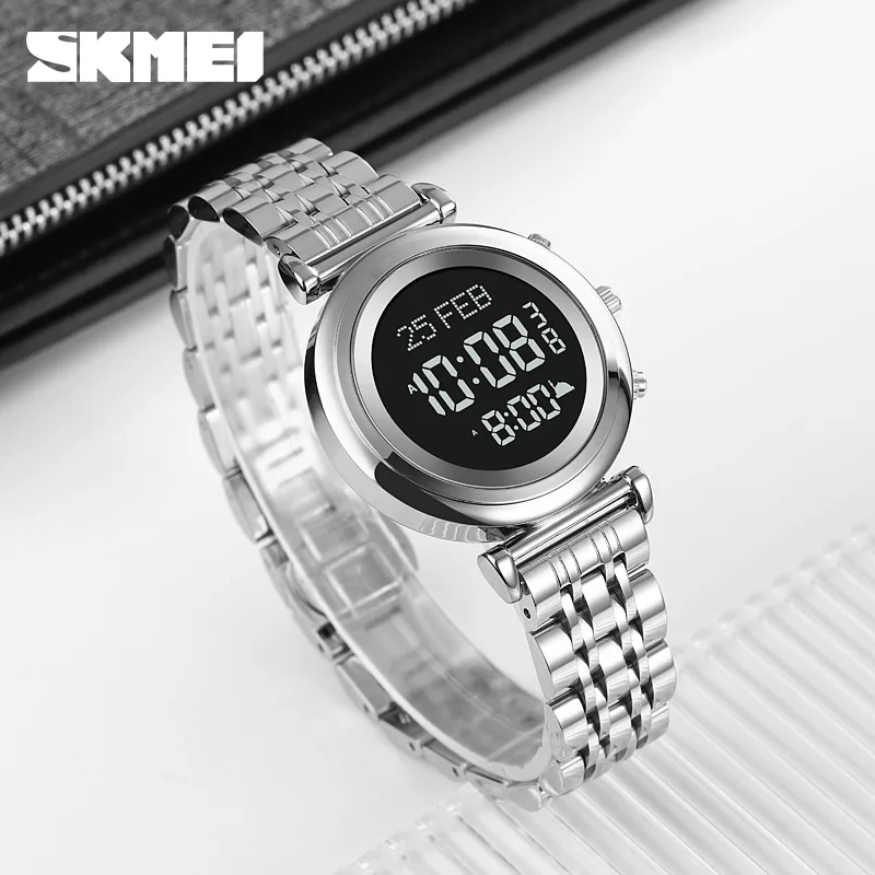 SKMEI Muslim Qibla Watch Women Adhan Alarm Clock Hijri Calendar Islamic Al Harameen Fajr Time Wristwatch For Ladies reloj hombre