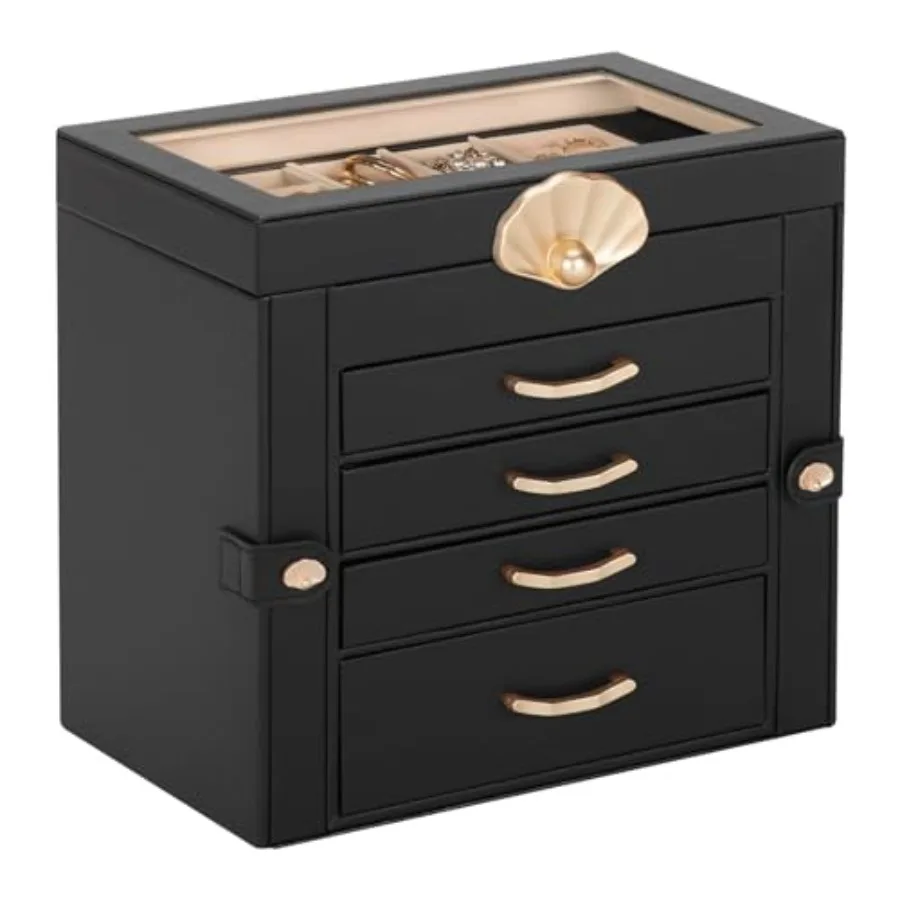 

Шкатулка для драгоценностей с 4 ящиками: Органайзер для демонстрации серег и ожерелий - Рождественские подарки для девочек и женщин, черный цвет