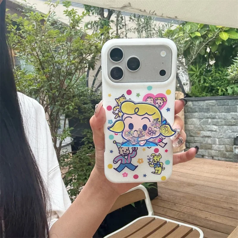 

Fashion Cute Cartoon Girl stand Phone Cases For iPhone 15 16 17 Promax Shockproof Cover Kawaii Clear Back Capa Girls funda iphon