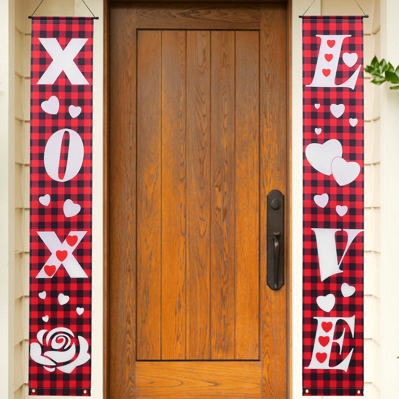 

1Pair Valentine Door Banner Polyester Couplets Versatile Front Door Hanging Banner Valentines Party Supplies Decorative Couplet