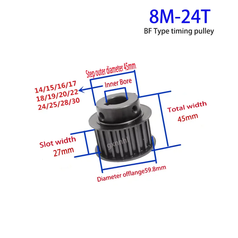 #45 Steel  BF type 8M 24 Teeth Synchronous Pulley Bore14/15/16/17/18/19/20/22/24/25/28/30mm  Belt width 25  timing pulley