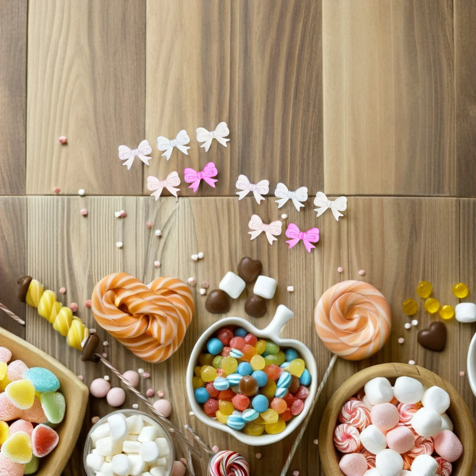 

50Pcs Bow Cake Insert Transparent Colorful Bowknot Decoration Party Supplies Birthday Wedding Cake Cupcake Toppers