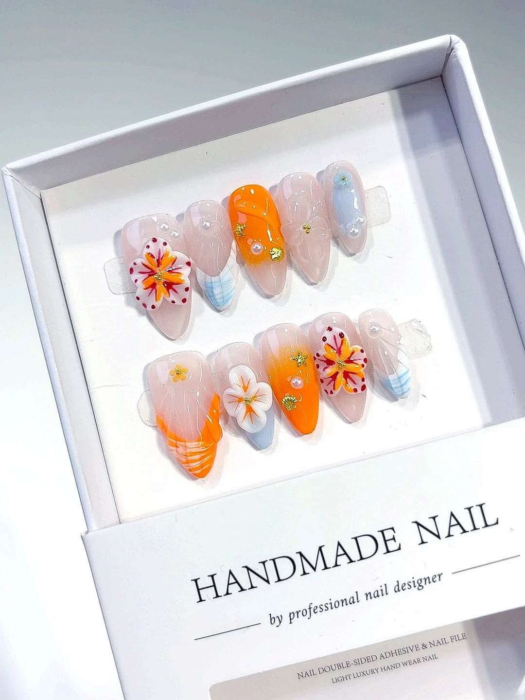 

Оранжевый градиент, трехмерный резной свежий дизайн ногтей, модный маникюр (D395)