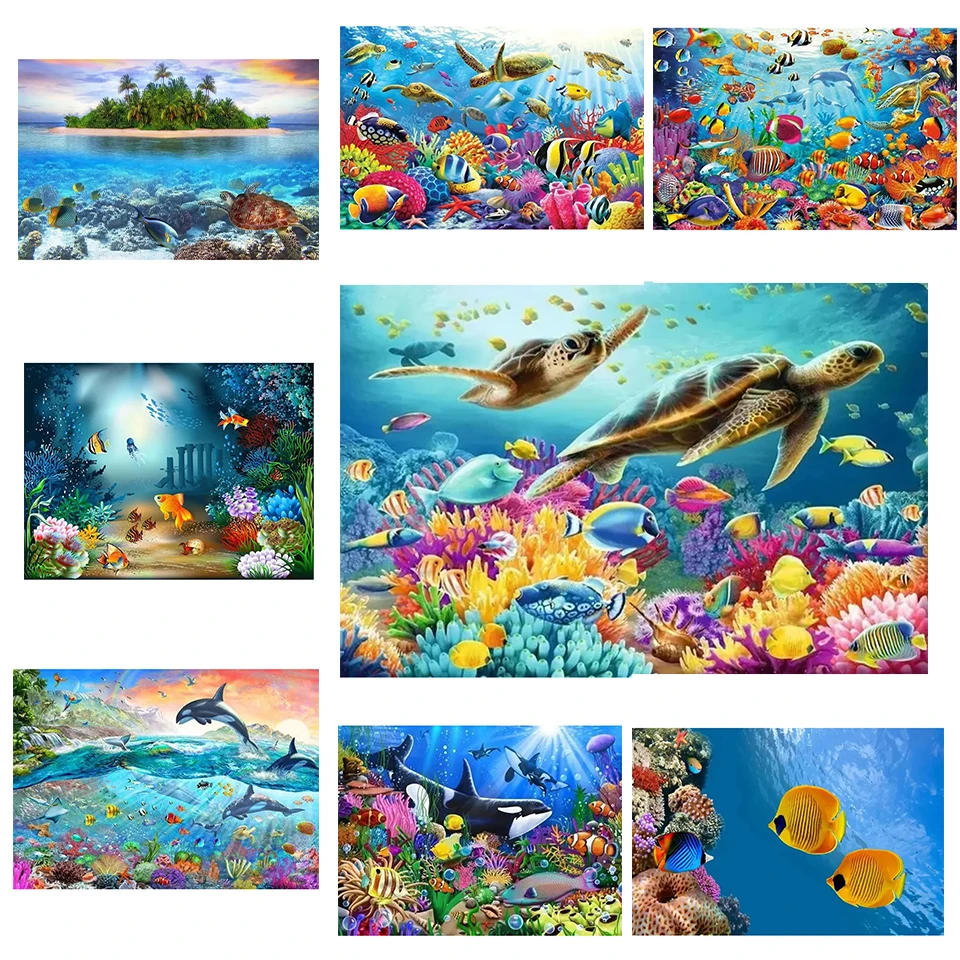 

New Living Room Underwater World Landscape 5DDIY Diamond Painting Home Decoration Dolphin Turtle Shark Marine Life Wall Art