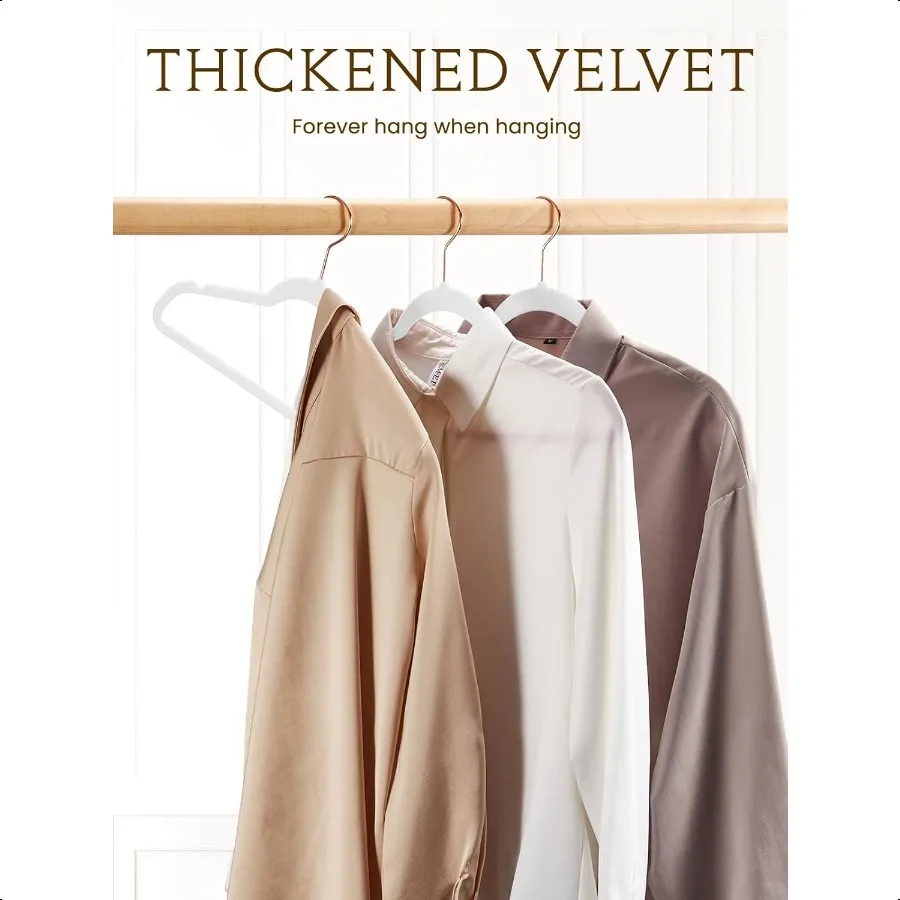 White Veet Hangers 50 Pack Non Slip Clothes Felt Hanger Heavy Duty for Coat 360 Rotating Rose Glod Hook Premium Slim Space Savi
