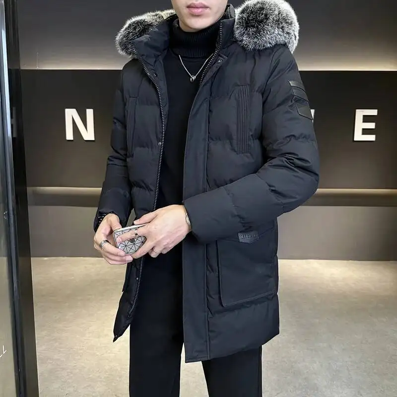Thickened Cotton Jacket with Removable Fur Collar Multi-Pocket Loose Outerwear for Men Large Size Casual Warm Winter Coat