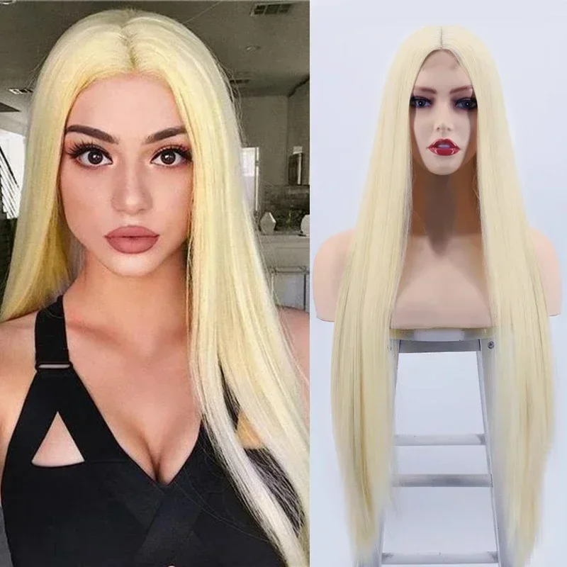 

Blonde Long Straight Wigs for Women Natural Middle Part Black Wig 32inch Synthetic Halloween Cosplay Wig Heat-Resistant Fiber