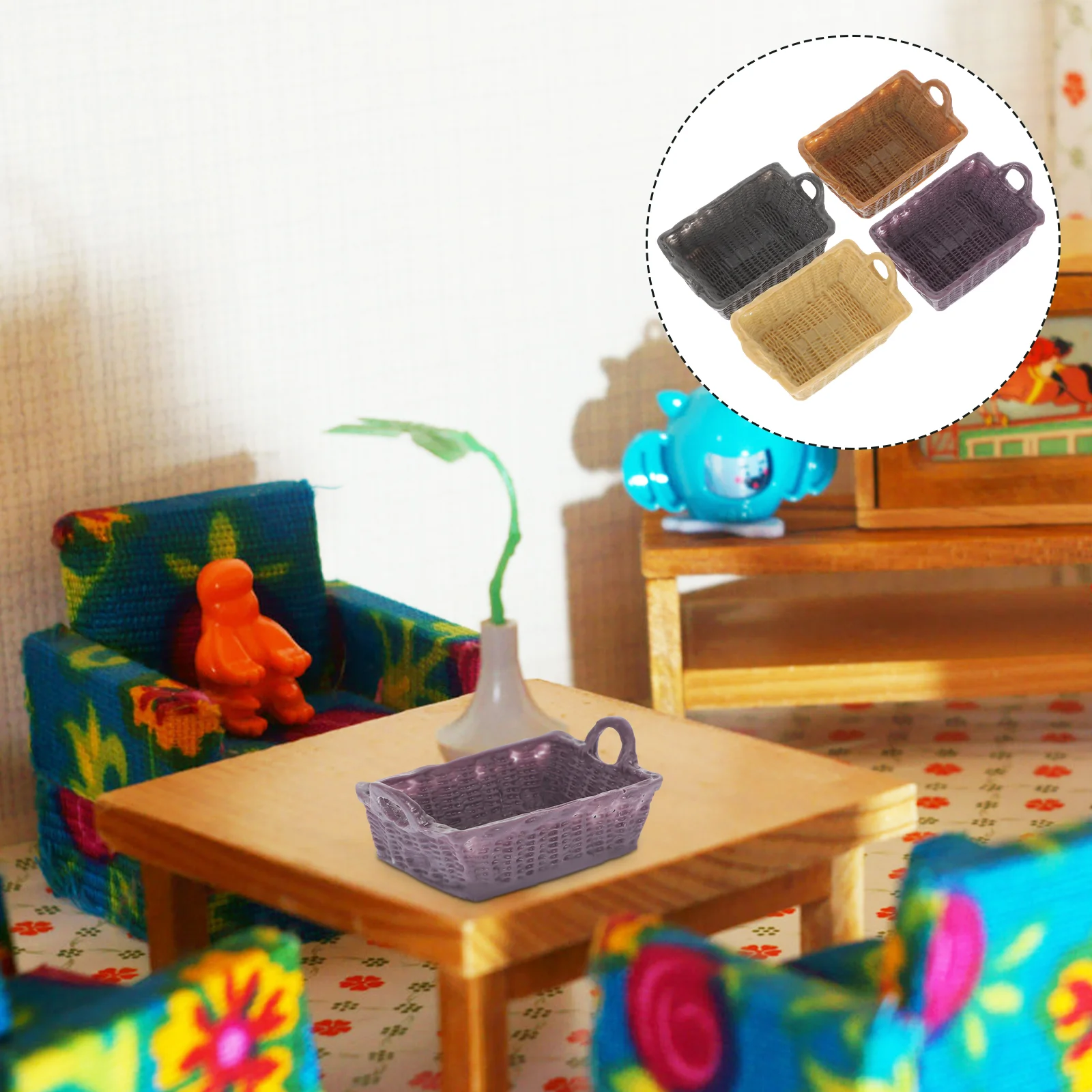 Toy Bin Miniature Basket Furniture Decor Accessories Dollhouse