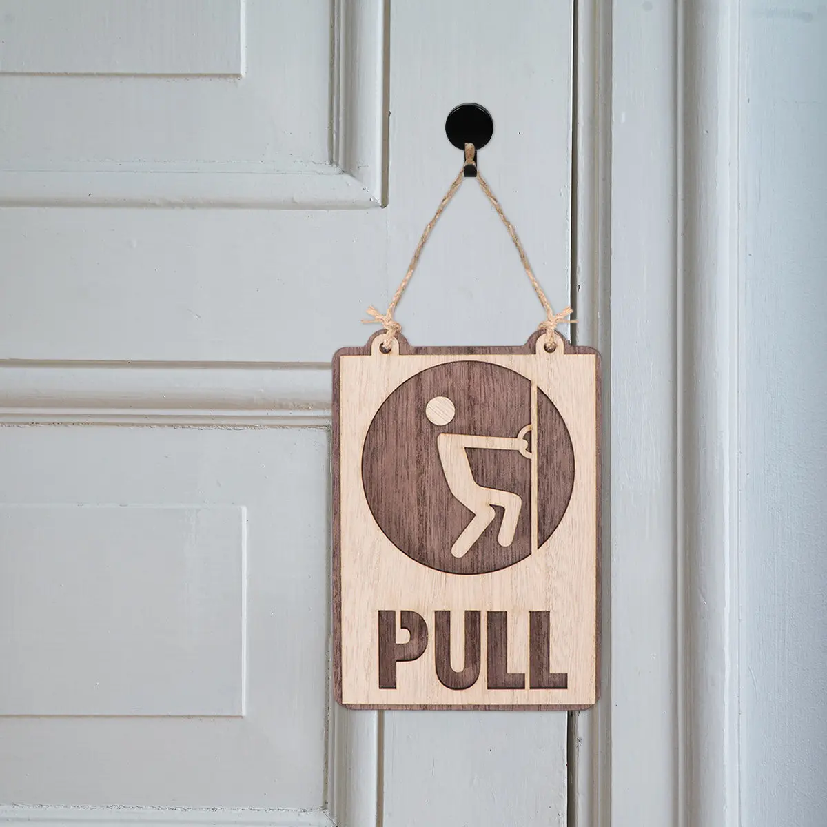 1Pcs Wooden Push Pull Door Sign Natural Wood Material Long-Lasting Hanging Sign for Cafe Restaurant Tea Hotel Home Use