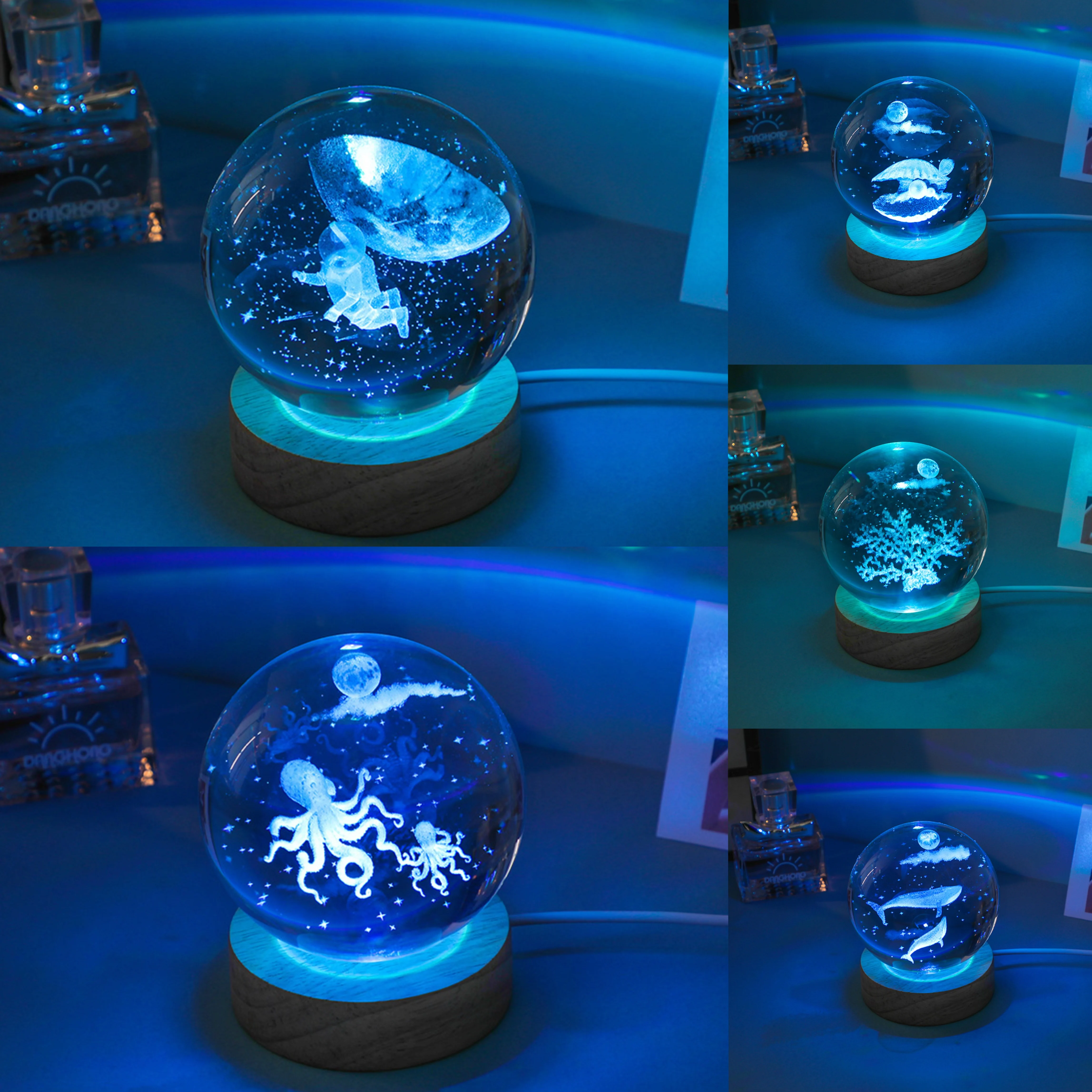 

Серия морских животных, 3D инкрустированный хрустальный шар, светящаяся основа, уникальный праздничный подарок и сувенир для украшения дома