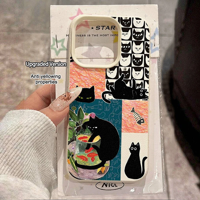 For Samsung Galaxy S25 S24 S23 Ultra S22 Plus S21 FE Cases Black Cat Collage Pattern Cover for A56 A55 A54 A53 A36 A16 A06 Funda