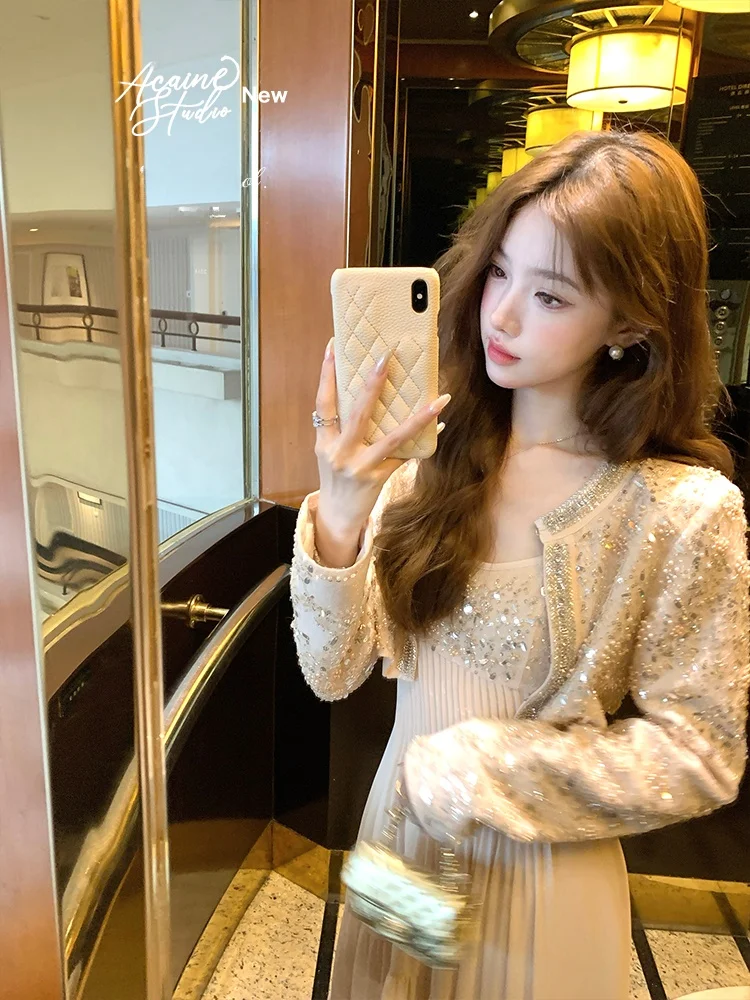 

Женская куртка Acaine Svel с пайетками, осенняя винтажная верхняя одежда, многослойный топ в повседневном стиле