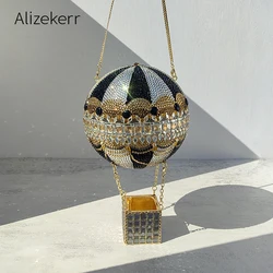 Alizekerr Hot Air Balloon Shaped Crystal Evening Bags Women 2025 Luxury Designer Gorgeous Rhinestone Clutch Purses Wedding Party