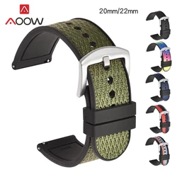 20mm 22mm Woven Nylon Silicone Strap Quick Release Soft Rubber Sport Waterproof Men Replacement Watch Band Bracelet Accessories