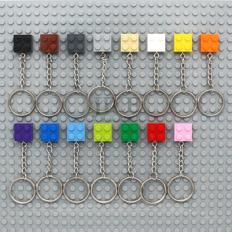 5pcs MOC 3003 Rainbow Colours DIY Keychain Compatible Brick Plate with Buckle Key Ring Building Blocks Trinket Pendant Kids Toys