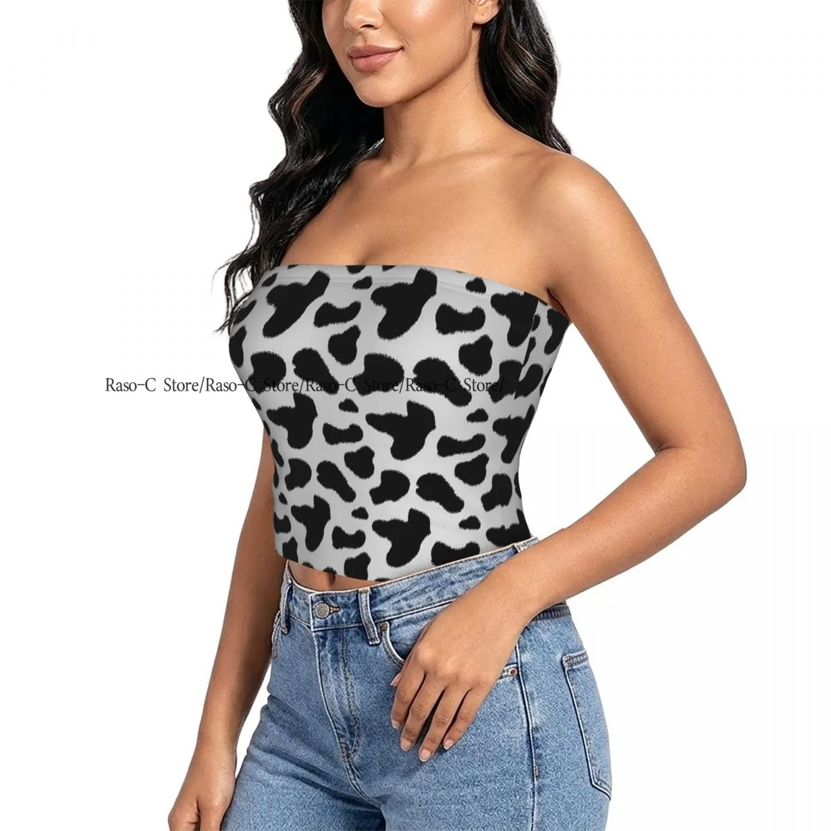 Strapless Sexy Tube Tops Summer Outfits Women Backless Shoulder Wrap Animal Hide Pattern Spots Cattle Camouflage Female Crop Top