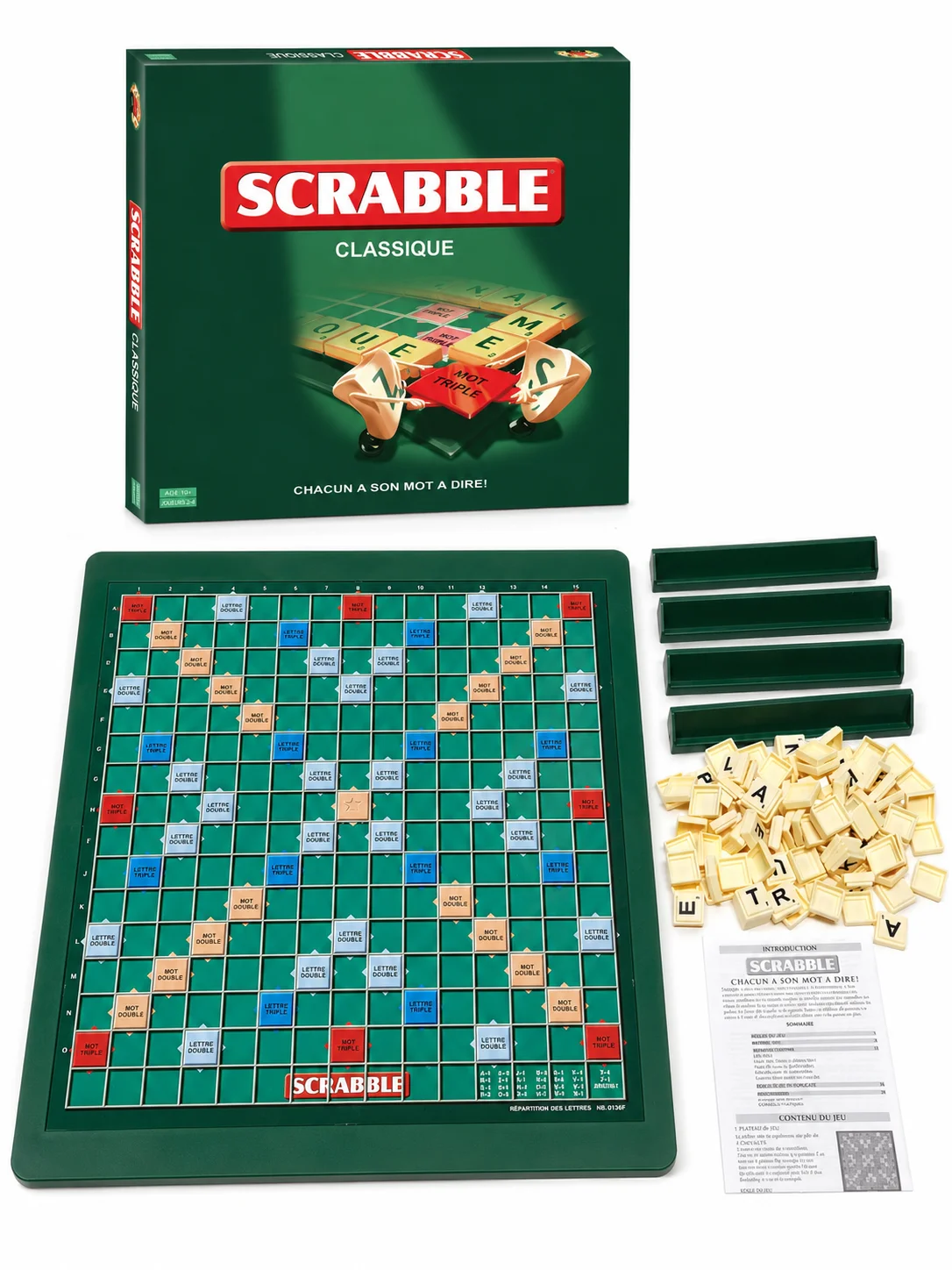 French Language Scrabble Board Game, Classic Word Puzzle Game, Educational Vocabulary Strategy Game for Family & Friends