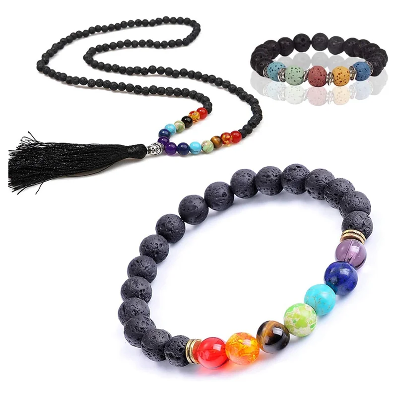 Lava Beads Stone Kits Spacers Beads Bracelet Elastic String for Diffuse Essential Oils Adult DIY Jewelry Making Supplies