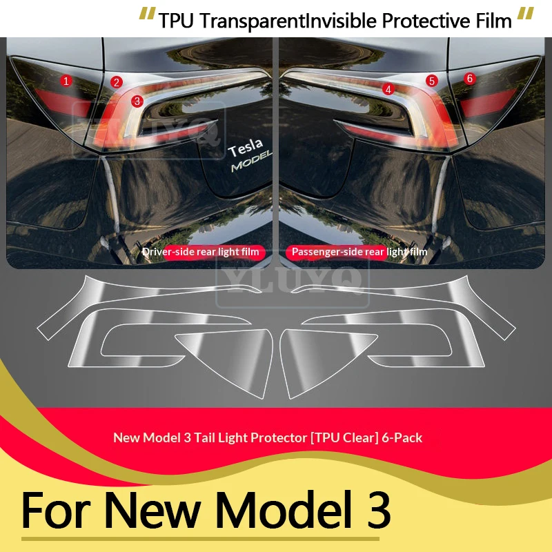 For Tesla Model 3 Highland TPU Transparent Invisible Protective Film, B-Pillar and Headlight Scratch-Resistant Sticker