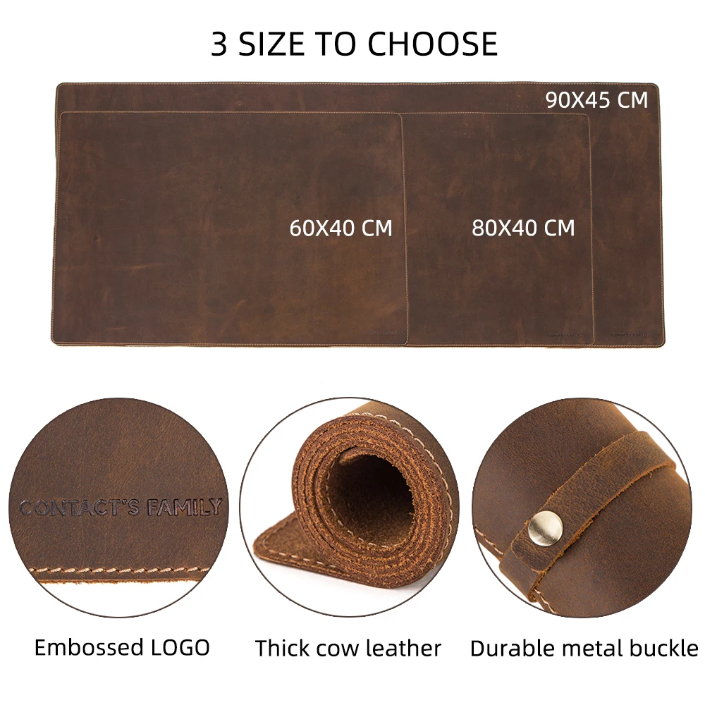 

CONTACT'S FAMILY Genuine Leather Mouse Pad Cowhide Large Desk Mat Computer Mousepad Keyboard Table Cover for PC Gamer Laptop