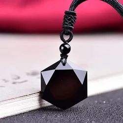 Obsidian Pendant Pendulum Power Stone Obsidian Hexagram Necklace Men's and Women's Sweater Chains Jewelry