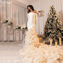Verngo Champagne Tulle Evening Dresses Off The Shoulder Mermaid Prom Party Dresses Arabic Formal Elegant Prom Gowns Customized