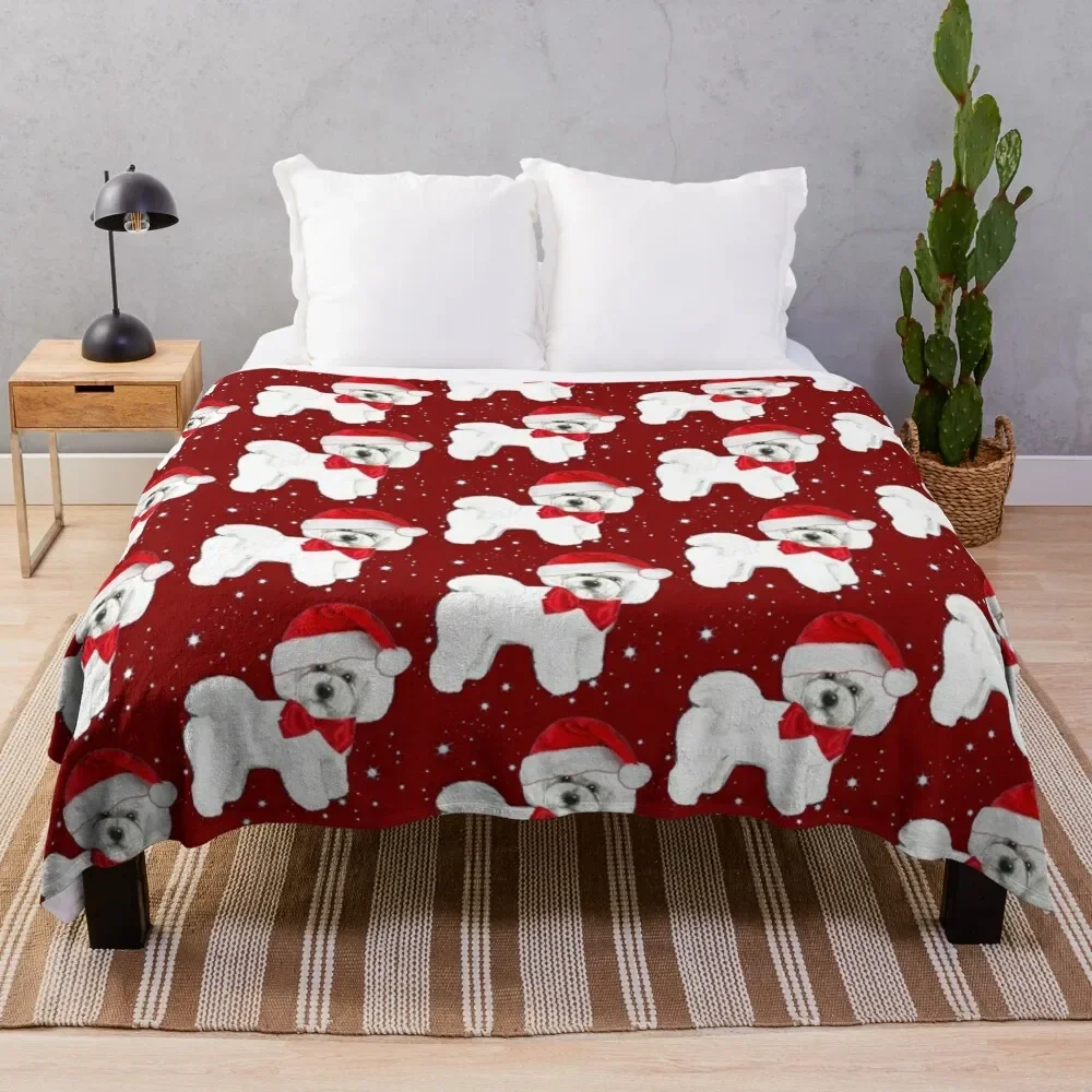 

Bichon Frise Santa Hat Throw Blanket Blankets For Bed Tourist Blankets