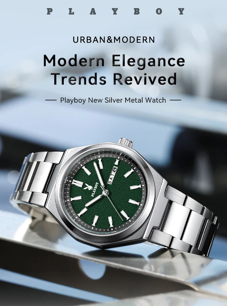 PLAYBOY 3110 Herrenuhr Marke Original Exklusive Mode Einfache Doppelkalender Leuchtende Wasserdichte Quarz-Armbanduhren für Männer – Detail 1