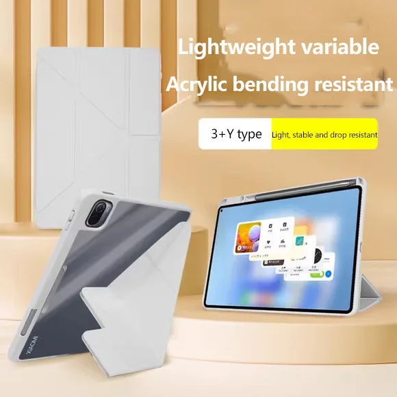 Foldable Acrylic Transparent Hard Case for OPPO Pad 5 Pro 13.2 2026 13.2 inch with Pencil Holder
