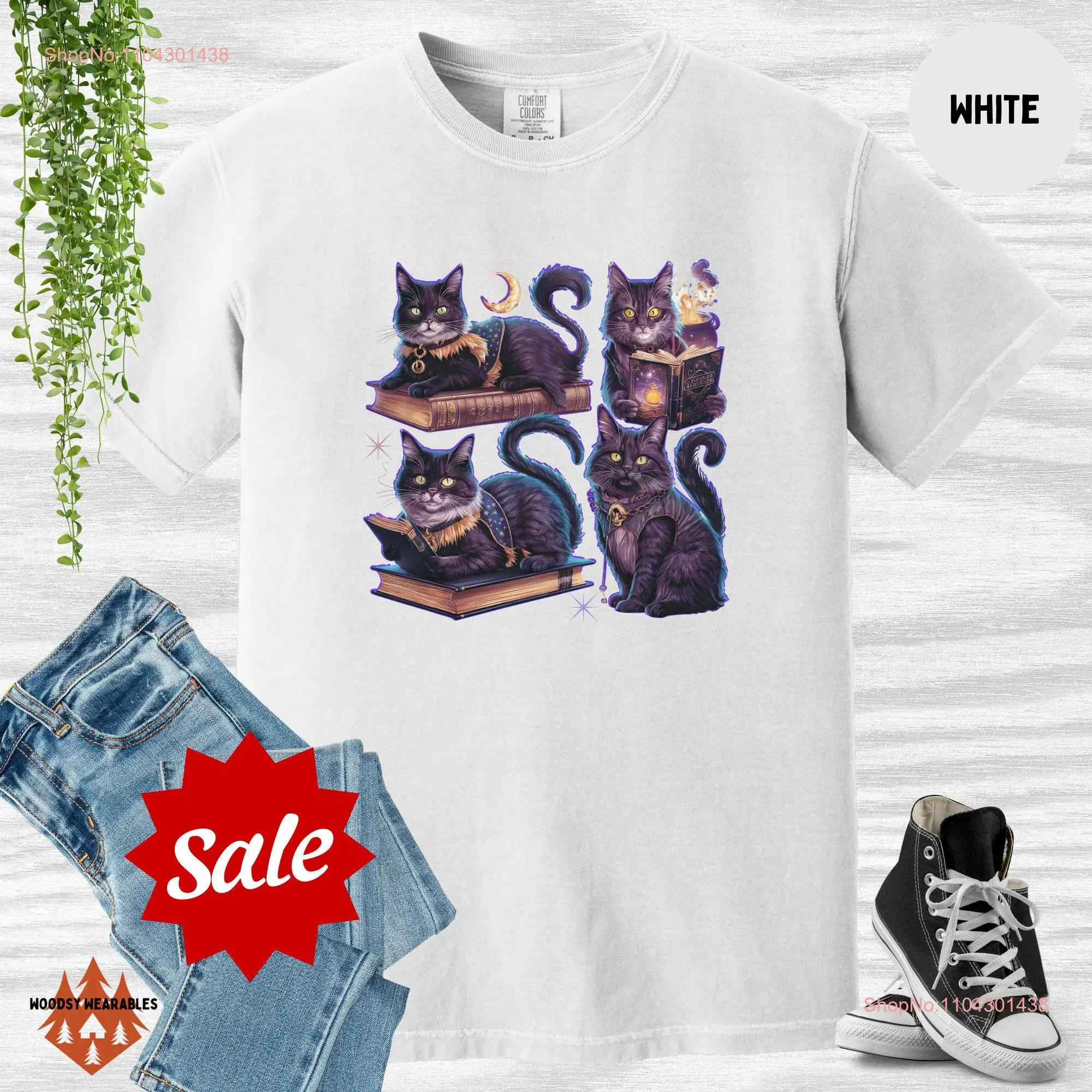 Mystical Black Cats T Shirt Witchy Cat Magic Enchanted Feline Comfort Colors 1717 long or short sleeves