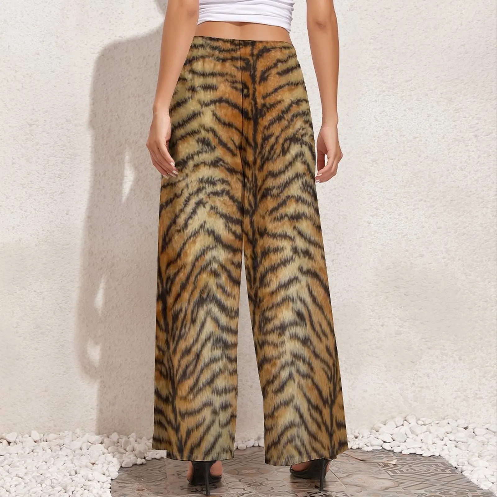 Tiger Print Hosen Pelz Tier Streifen Elegante Breite Bein Hosen Weibliche Oversize Street Wear Grafik Gerade Hosen