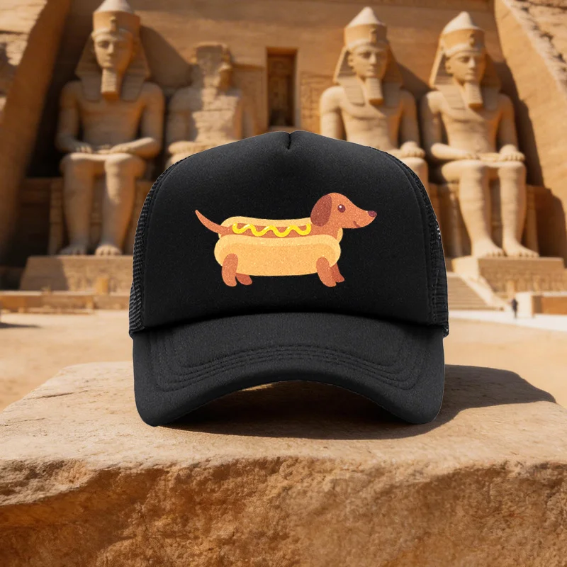 Unisex Cartoon Hot Dog Dachshund Mesh Baseball Cap, Duckbill Hat for Running, Walking, Camping - Multi-Color Available - Ideal G