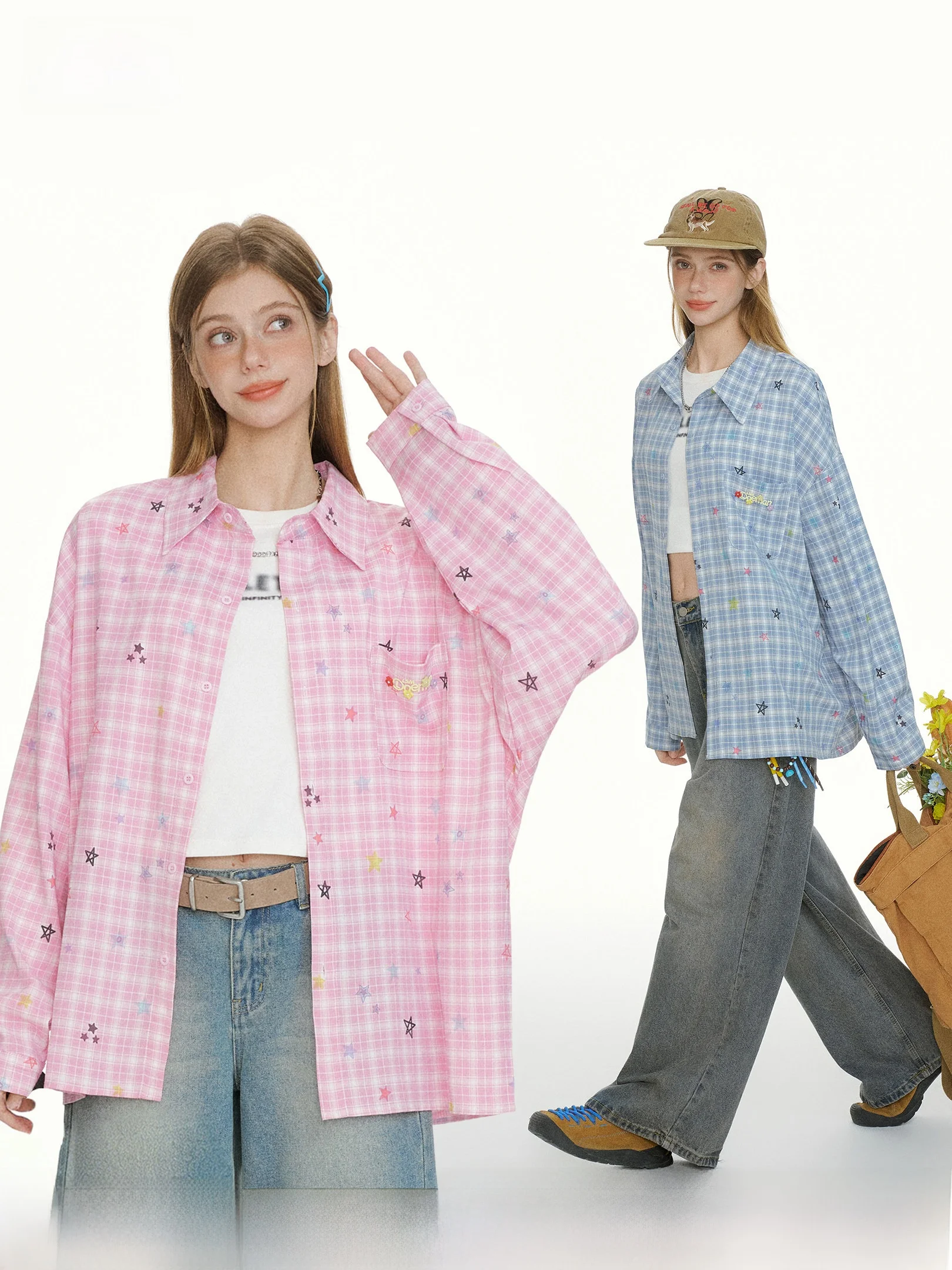 

BEETLE TOWN Fun Patterned irt Women's Spring 2026 New Couple's Outerwear Loose Fit Retro Sle Long Sve Breathable Polye...